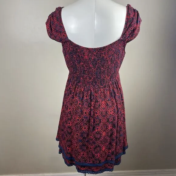 Free People Tabitha Mini Babydoll Boho Dress Cap Sleeve Floral Red Size M - Picture 6 of 11